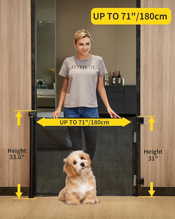 Retractable Baby Gate for Stairs – 33” Height, Expands up to 55” Width – Safety Gate for Infants, Toddlers, Dogs & Pets – Easy Install, Secure Closure, Black Mesh Design for Indoor & Outdoor Use