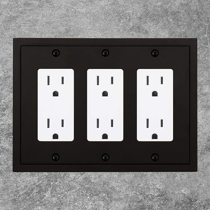 Modern Edge Decorative Wall Plate Switch Plate Outlet Cover, Durable Solid Zinc Alloy (Triple Decorator, Matte Black)