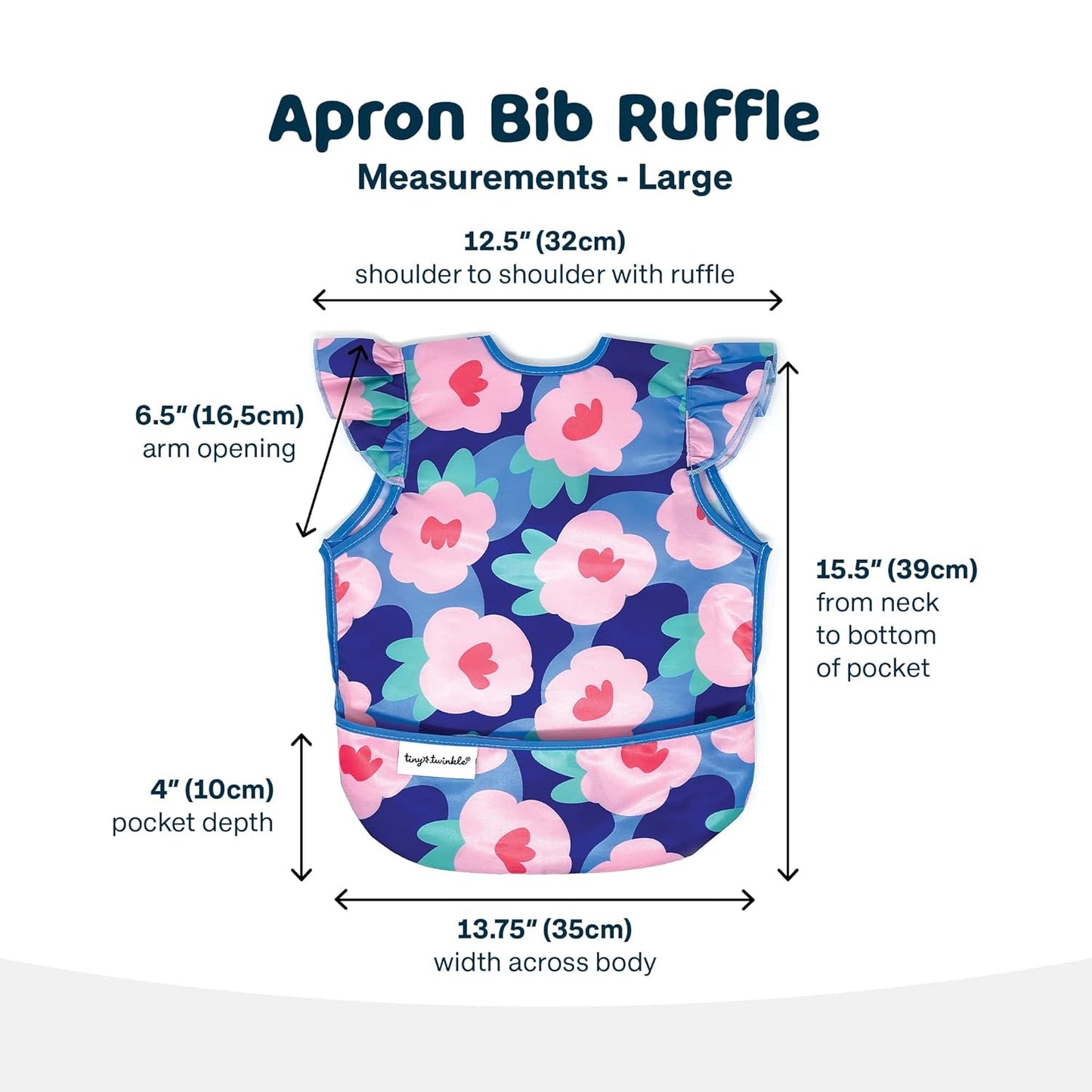 Tiny Twinkle Mess Proof Baby Bib - Waterproof & Lightweight Baby-Led Weaning Apron | 100% Recycled Polyester, Easy Clean & Machine Washable (Floral Blue, Small 6-24 Months)