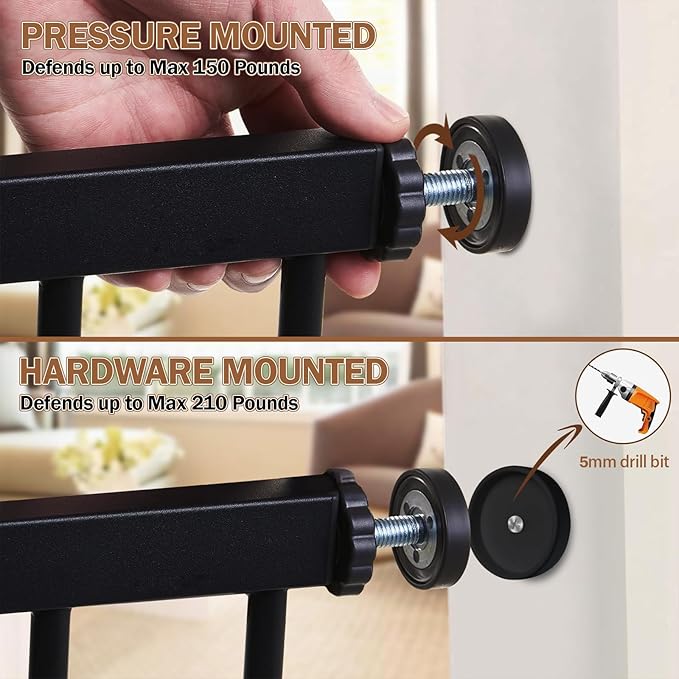 Mumeasy Baby Gate Extra Wide, 29.5-51'' Pressure Mounted Dog Gate with Walk Thru Door, Auto Close Pet Gate for House, Stairs, Doorways,Black