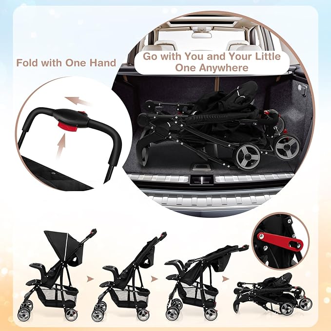 Baby Joy Lightweight Stroller, Compact Toddler Travel Stroller for Airplane, Infant Stroller w/Adjustable Backrest/Footrest/Canopy, 5-Point Harness, Storage Basket, Easy One-Hand Fold, Coffee
