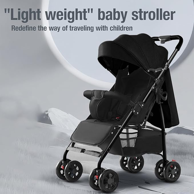 Ultra-Lightweight Stroller at Only 4.6kg, Foldable Compact Pushchair with Lie-Flat Position, Travel Pram from Birth to 40kg, Baby Buggy with Adjustable Backrest, Footrest, Canopy (A8 Grey)