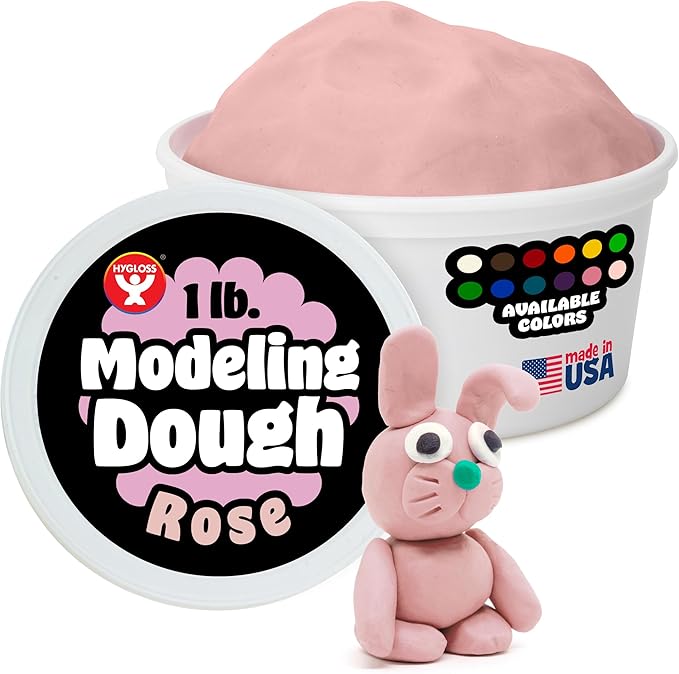 Hygloss Play Modeling Dough for Kids – Safe & Non-Toxic Sensory Dough for Arts and Crafts – 1 lb Tub – Play Clay for Toddler Activities, Preschool Classroom Must-Haves – Rose Color, Unscented