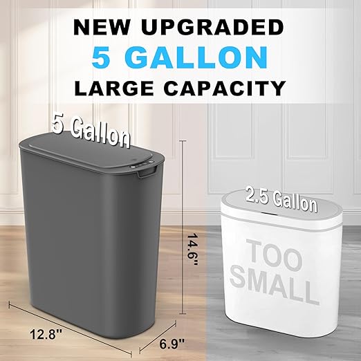 Cesun 5 Gallon Automatic Bathroom Trash Can, Touchless Motion Sensor Garbage Can with Lid, Smart Plastic Slim Wastebasket for Bathroom, Office, rv, Bedroom, Living Room, Grey