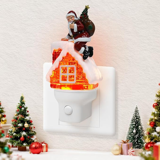 Christmas Night Light Plug into Wall Swirling Glitter USB Portable Christmas Decorative Night Light Decoration for Kids Adults Bedroom Kitchen Living Room Holiday Decor (Santa Claus)