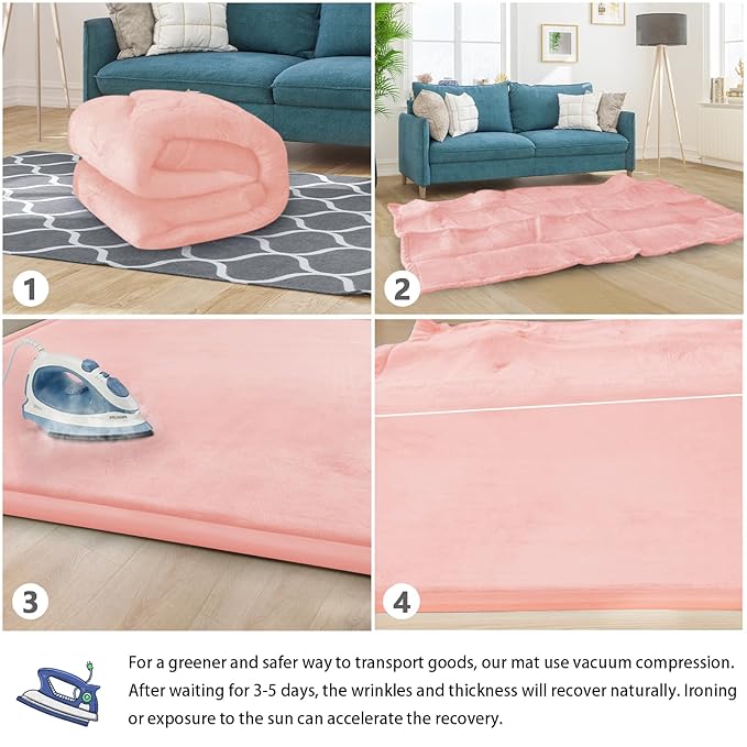 Baby Play Mat for Floor Tummy Time Mat Nursery Muscle Area Rug Playroom Rug Tatami 59"*59" Memory Foam 1.3" Thick Crawling For Babies,Toddlers, Infants, Kids,Floor(Pink)