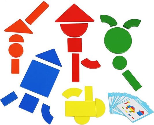 Wooden Magnetic Blocks Toys - Shape Pattern Building Block - Large Tangram Puzzles for Kids - Geometric Creative Development Toys Montessori Learning Material - Stocking Fillers Stuffers 3 Years
