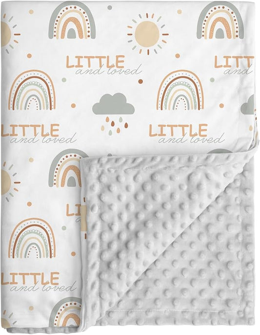 Baby Blankets for Unisex Boys Girls - Super Soft Clouds Rainbow Nursery Minky Blankets, 30 x 40 Inch Dotted Fleece Backing, Printed Bed Throws Newborn