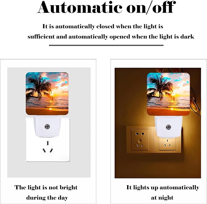 Summer Sunshine Beach Night Light,Plug Into Wall Decor for Stairway,Hallway,Kitchen,Dusk to Dawn Sensor Nightlights for Boys/Girls/Women/Men Room Gifts