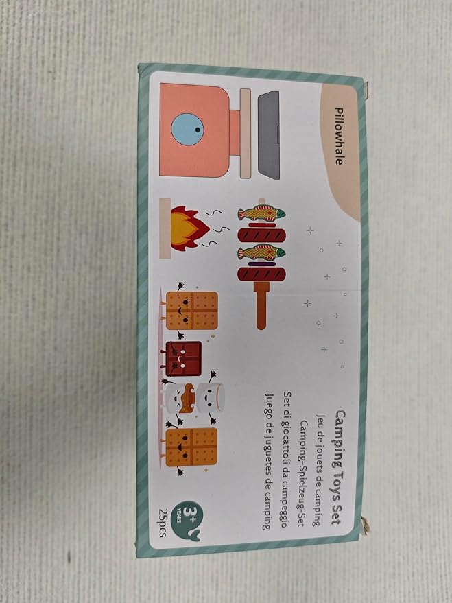 Wooden Campfire Playset – 25-Piece Kids S’Mores & Grill Pretend Camping Kitchen Toy, Glow-Look Fire, Skewers, Pan & Food, STEM Screen-Free Outdoor BBQ Gift for Boys & Girls Age 3+