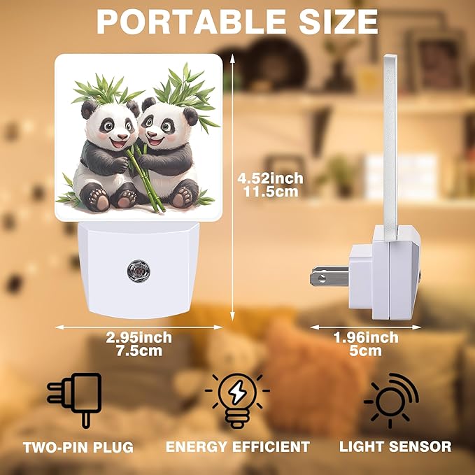 Cute Panda Eating bamboos Night Light, Plug-in Nightlight with Dusk to Dawn Auto Sensor for Home Bedroom Hallway Kitchen 0.5W Sleep Friendly Led Lamp for Women Men