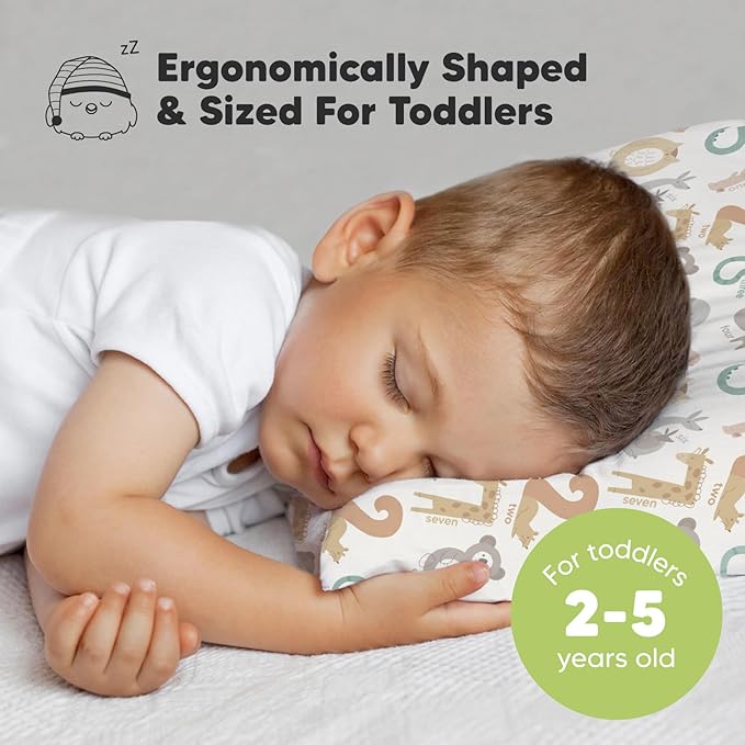 Toddler Pillow with Pillowcase - 13x18 My Little Dreamy Kids Travel Bed Pillows for Sleeping, Organic Cotton Small Pillowcase, Soft & Breathable, Machine Washable, Toddlers 2-5 Years Old (Wild Count)
