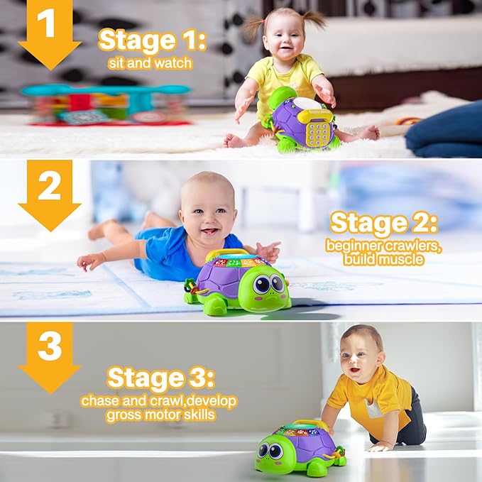 Baby Toys 6-12 Months, Musical Turtle Crawling Tummy Time Development Light up Infant Toys 12-18 Months, Bilingual Educational Boy Girl Gifts Toy for 3-6 4 5 7 8 9-12 Month