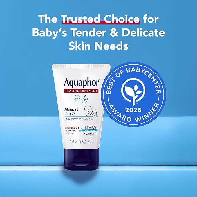 Aquaphor Baby Healing Ointment, Advanced Therapy for Chapped Cheeks and Diaper Rash, 3 Ounce (Pack of 3)
