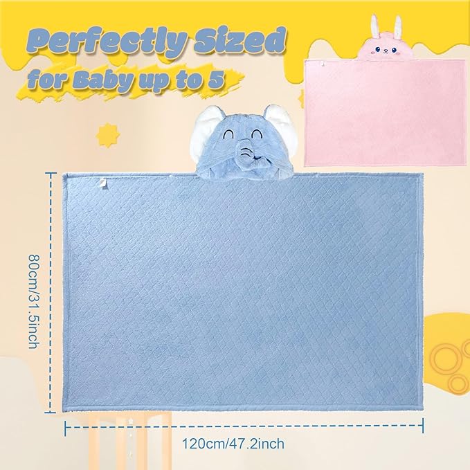 Hooded Baby Towels 2 Pack Coral Fleece, Luxuriously Thick Hooded Towels Soft Shower Bath Towel for Newborn, Infant, Toddler (Blue & Pink)