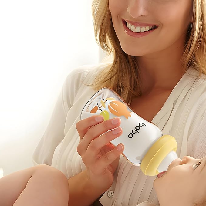 YOHKOH Natural Glass Baby Bottle with Natural Response Nipple, Newborn Anti-Colic Baby Bottles, Wide Neck Mushroom Cap Baby Bottle, Clear (Multicolour1, (5.4oz (Pack of 2))