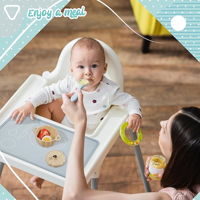 Zhehao 4 Pcs Montessori Kids Placemat 16 x 12'' Non Slip Baby Silicone Placemats for Toddlers Baby Eating Mat Food Mats for Toddler Dining Table Setting Learning Travel Kitchen(Soft Colors)