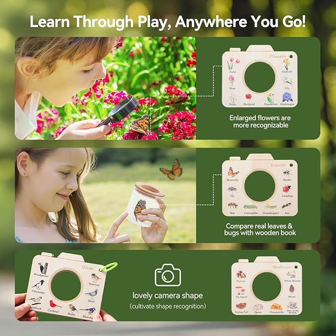 Bug Catcher Kit for Kids Explorer Kit, 10PCS Outdoor Bug Catching Kit with Magnifying Glass & Net, Adventure Set for Backyard & Camping, Fun Gift for Girls Boys