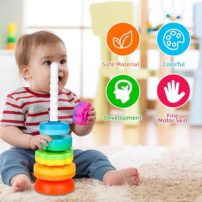 Spinning Stacking Toys for Babies 12+ Month Ring Stacker Stacking for Toddlers 1-3 Montessori Toys,Educational Learning Sensory Toy for Kids Easter Christmas Birthday Present for Baby