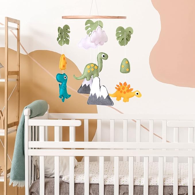 Dinosaur Baby Crib Mobile, Dino Baby Mobile, Neutral Nursery Mobile Decoration for Pack N Play, for Baby Boy & Girl