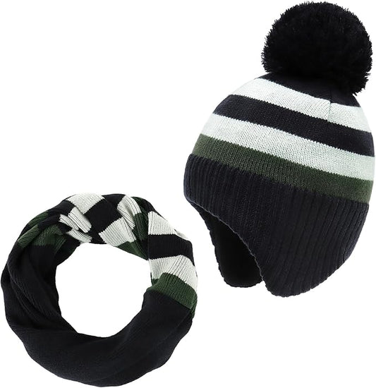 Duoyeree Kids Beanie Hat for Boys Girls Pom-pom Kint Hats Cozy Lining Winter Skull Cap