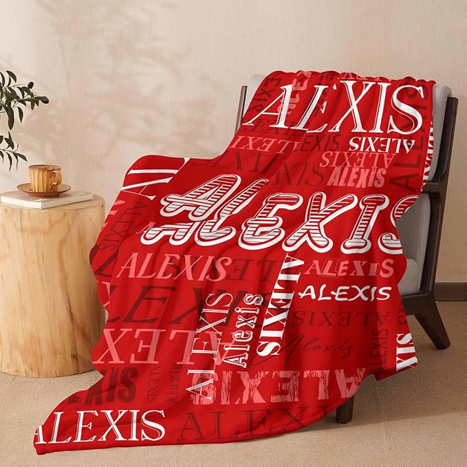 M YESCUSTOM Custom Name Blankets with Name, Personalized Baby Blankets for Kids Bed Throw Blanket for Girls Boys Customized Baby Blanket Birthday Valentines Day Red