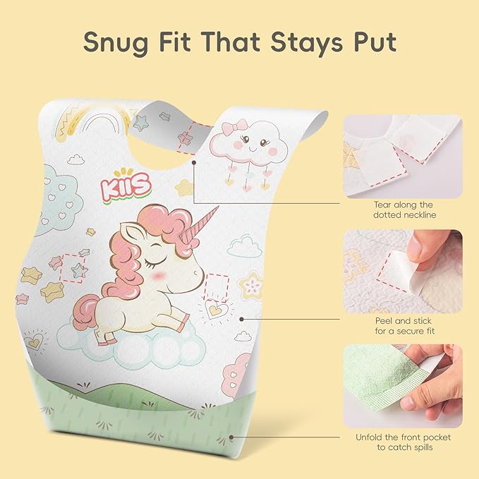 KIIS Disposable Baby Bibs for Baby Boys and Girls - Individually Packaged - Hygienic, Soft and Leakproof (20 PCS / 60 PCS)