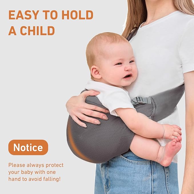 Baby Sling Carrier, Baby Carrier Newborn to Toddler, Mesh Toddler Carrier, Lightweight Breathable Summer Baby Wraps Carrier, Baby Carriers One Size Fits All (Dark Grey)