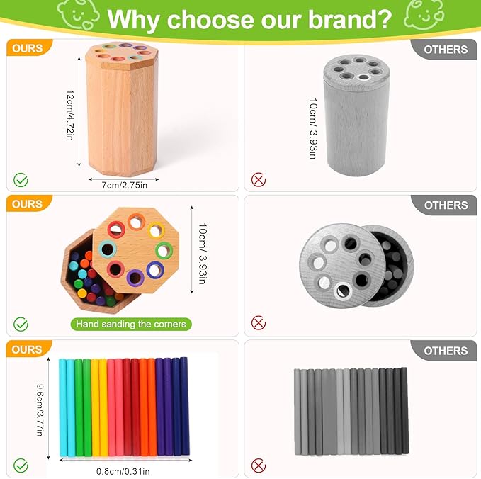 Montessori Toys for 1-3 Year Old: Wooden Learning Color Sorting Sticks Toys for Toddlers Age 1 2 3, Educational Fine Motor Developmental Sensory Matching Game Activities, 12 18 24 Month Kid Boy Girl