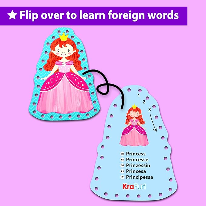 KRAFUN Beginner Unicorn My First Lacing Card Kit for Kids Arts & Crafts, 5 Easy Princess Lacing Projects, Paper Art Craft Cards for Toddlers, Fine Motor Preschool Skills Toys