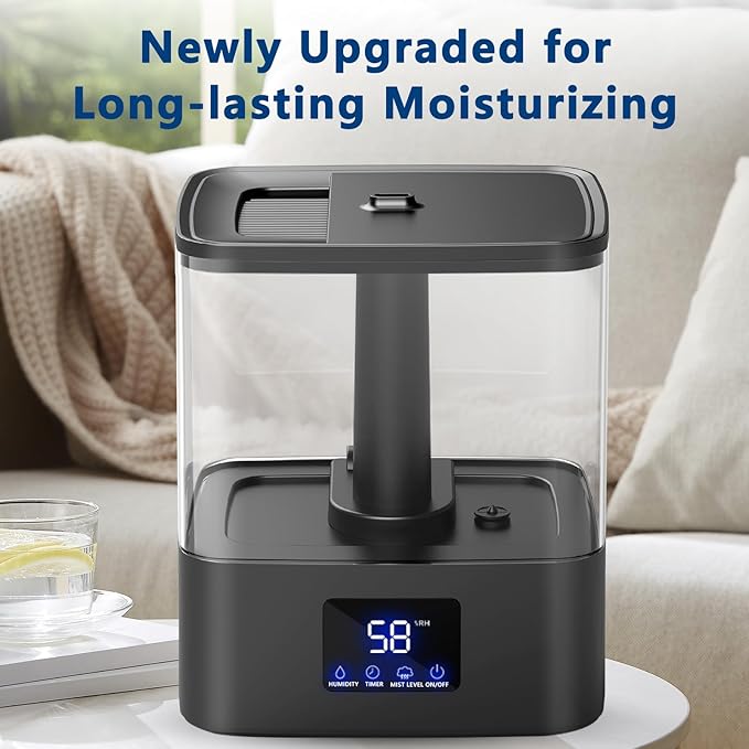 KZF Humidifier for Bedroom, 6L Ultrasonic Cool Mist Humidifier, Easy Clean Humidifier 3 Adjust the Humidity, Suitable for Bedroom Study Room Kids Room Yoga Office, Quite and Smart Top Fill Design