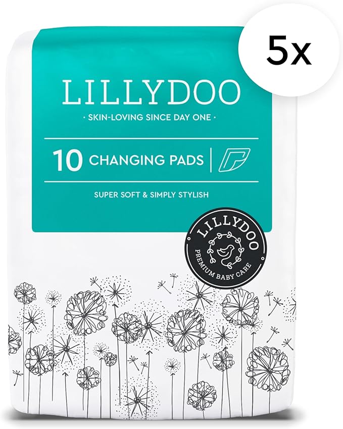 LILLYDOO Disposable Baby Changing Pads Liners 50 Count 23,6" x 23,6" Super Soft, Without Perfumes & Lotions, for Sensitive Skin, Dermatologically Tested