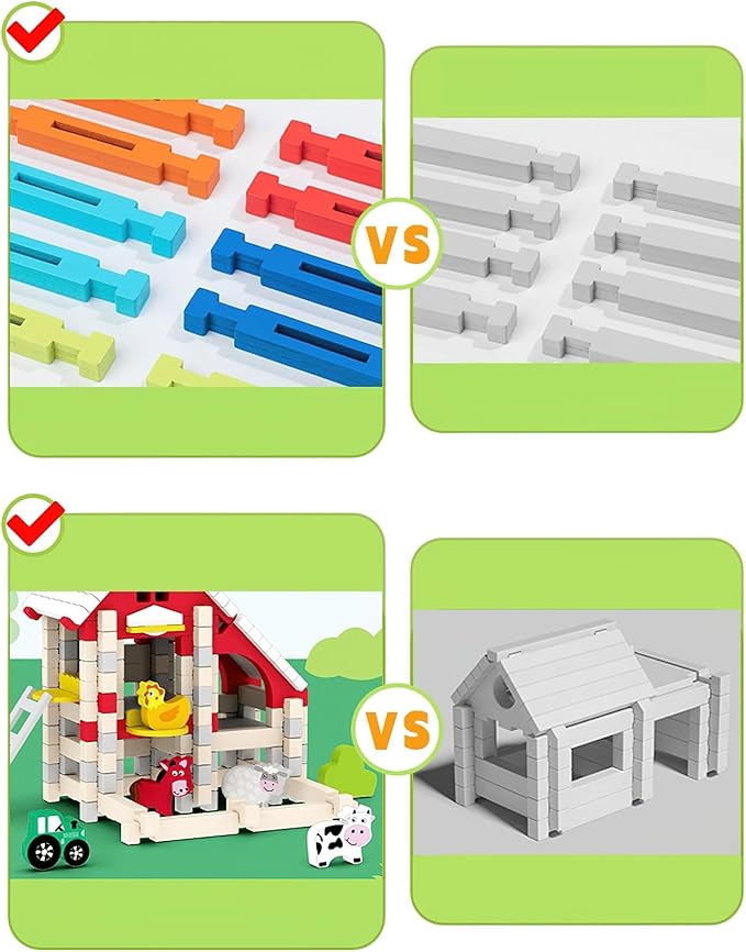 123PCS Wooden Building Blocks Set for Toddlers, Construction City Stacking Toys, Preschool Learning Educational Toys for Kids 3+ Years Girls and Boys (Hospital)