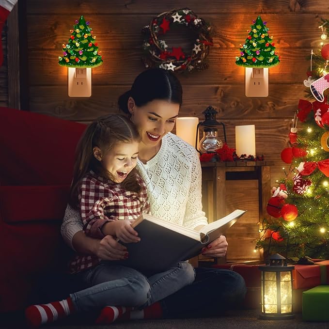 Brightown Ceramic Christmas Tree Night Light - 2 Pack 6" Christmas Decorative Ceramic Tree with ON/Off Switch, Vintage Christmas Night Light for Bedroom Bathroom Porch Holiday Decor