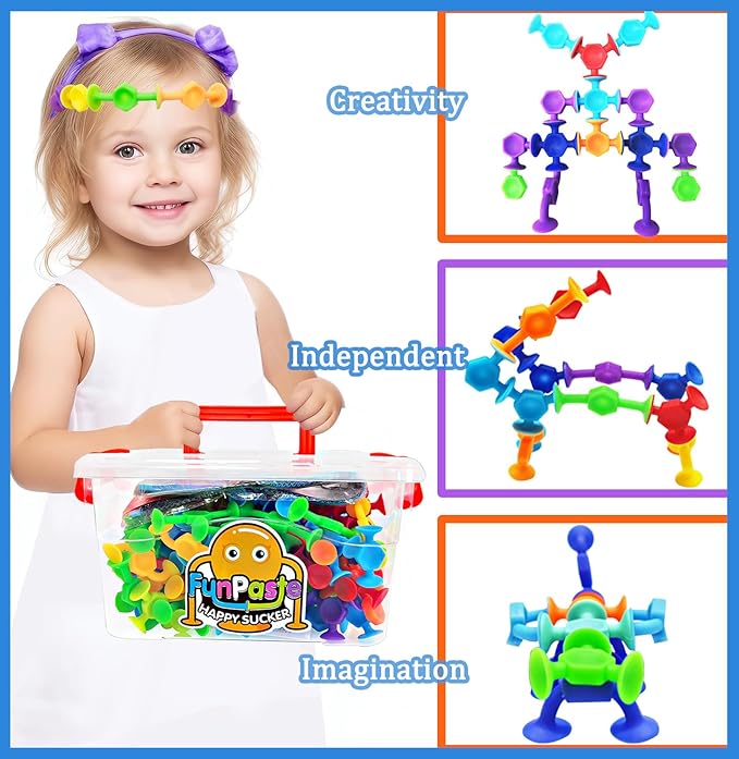 165Pcs Suction Cup Toy Bath Sensory Toys for Kids Genius Suckers Building Toys Party Favor Gift for 3 4 5 6 Year Old Boy Girl Toddler Travel Fidget Window Toy with Storage Organizer