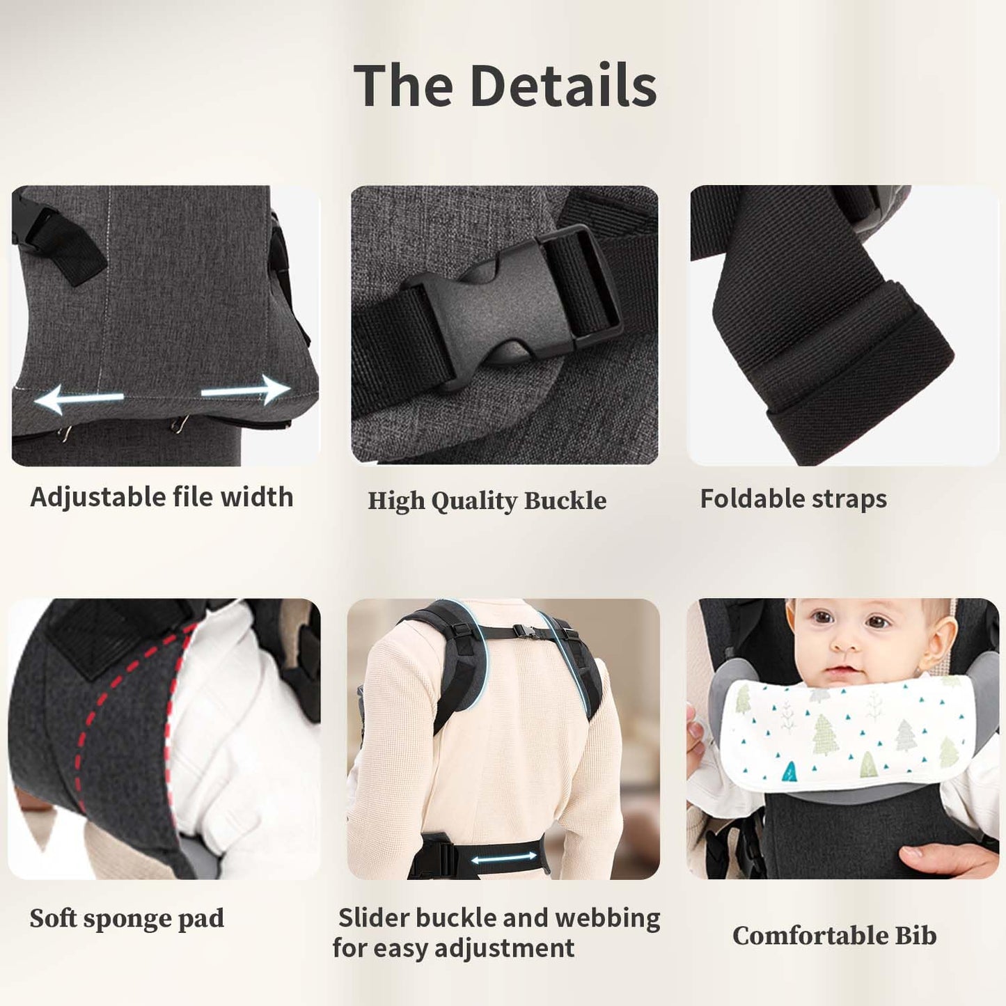 Baby Sling Carrier,4-in-1 Ergonomic Baby Backpack Front Carrier,Newborn to Toddler Wrap Lightweight Adjustable Baby Sling,Black