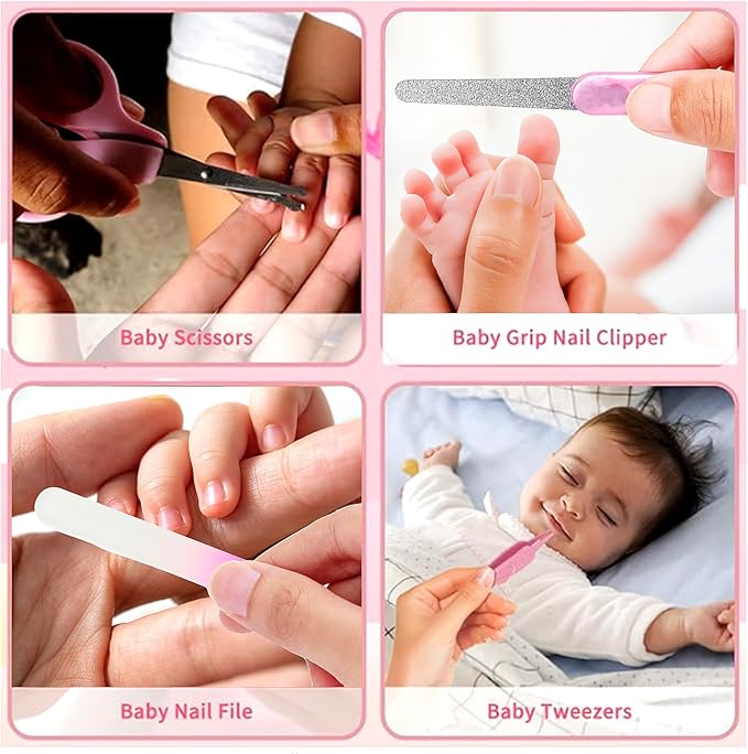 Baby Nail Trimmer Electric,Baby Nail Clippers, 6 in 1 Baby Nail File,Nail File Baby Grooming Kit Manicure Set for Toddler or Adults (Pink 18 in 1)
