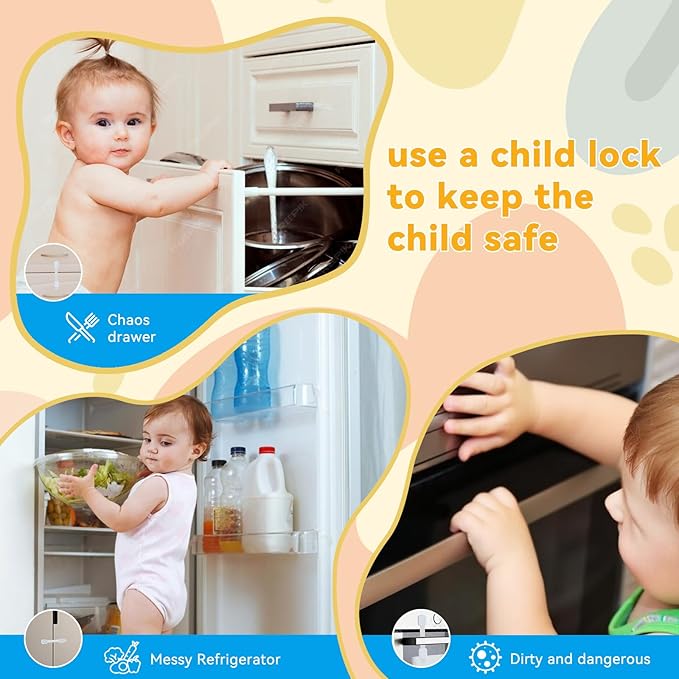 10-Pack Child Safety Cabinet Locks，Adjustable No Drilling Baby Proofing Strap Latches for Drawers,Cupboard,Cabinets,Fridge,Toilet Seat,Door,Closet–No Tool Easy 3M Adhesive Installation