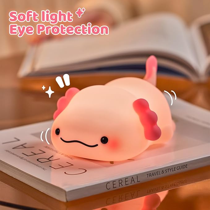 SMY Lighting Axolotl Night Light for Kids,Animal Silicone Nursery Night Lamp, Rechargeable Table Lighting Bedside Lamp,Cute Room Decor Light for Bedroom,Living Room,Dining,Desk Decorations,Gift