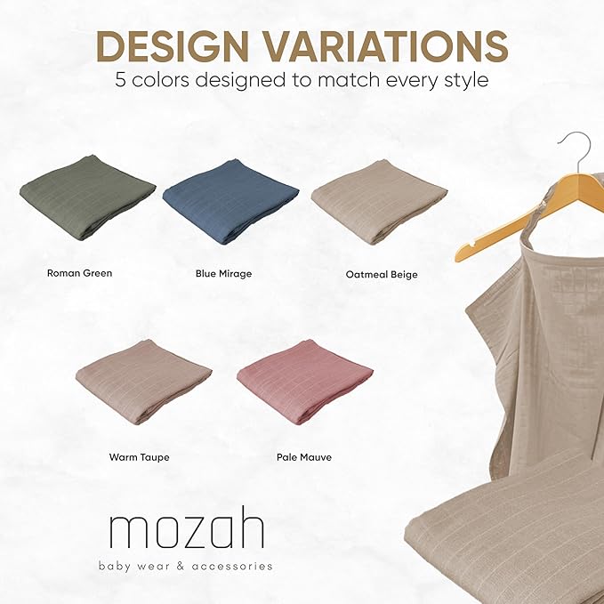 MOZAH 100% Organic Cotton Muslin Nursing Cover for Baby Breastfeeding, Breathable 100% Cotton Breastfeeding Cover with Rigid Hoop for Mother Nursing Apron, Multi-use Carseat Canopy (Oatmeal Beige)