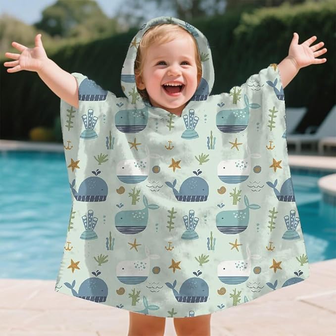 Toddler & Kids Hooded Bath & Beach Towel - Microfiber Wearable Poncho for Bathroom, Pool, Beach