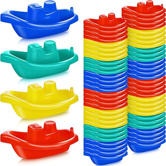 60 Pieces Little Boat Bath Boats Toy Bathtub Toys Stackable Boat Bath Toys Floating Plastic Pool and Bathtub Toys for Baby and Toddler Summer Water Toys, 4 Colors