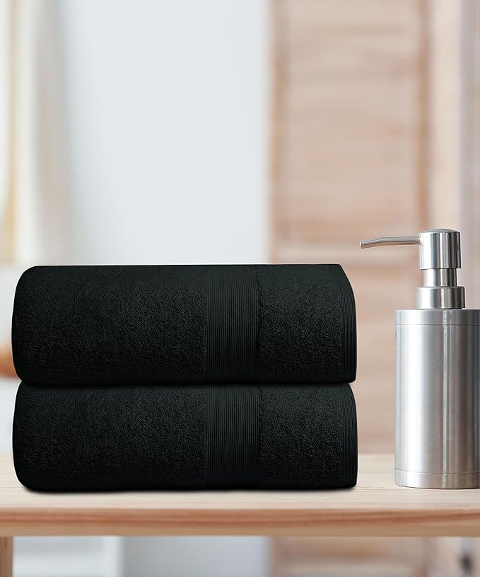 100% Cotton Luxury Bath Sheets - Pack of 2 (35" x 70") | Super Soft, Quick-Dry & Highly Absorbent Towels for Bathroom, Home, Spa & Gym (Black)
