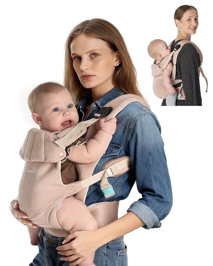 Grownsy Baby Carrier Newborn to Toddler (7-44lbs), Ergonomic & Cozy Wraps with One-Click Buckle, Head Support for Hands-Free Comfort, Dusty Pink
