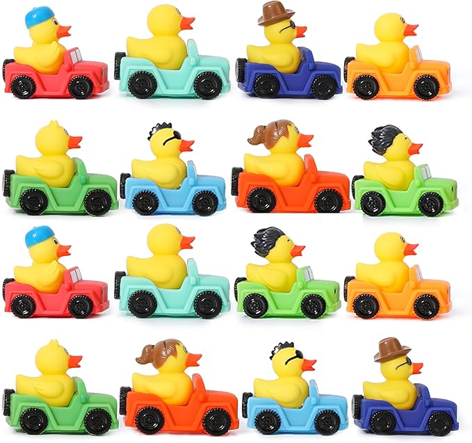 XY-WQ 16 Pack Rubber Duck for Jeeps Ducking - 3" Bulk Floater Duck for Kids - The Shape of a Vehicle - Baby Bath Toy Assortment - Party Favors, Birthdays, Bath Time, and More (8 Varieties)