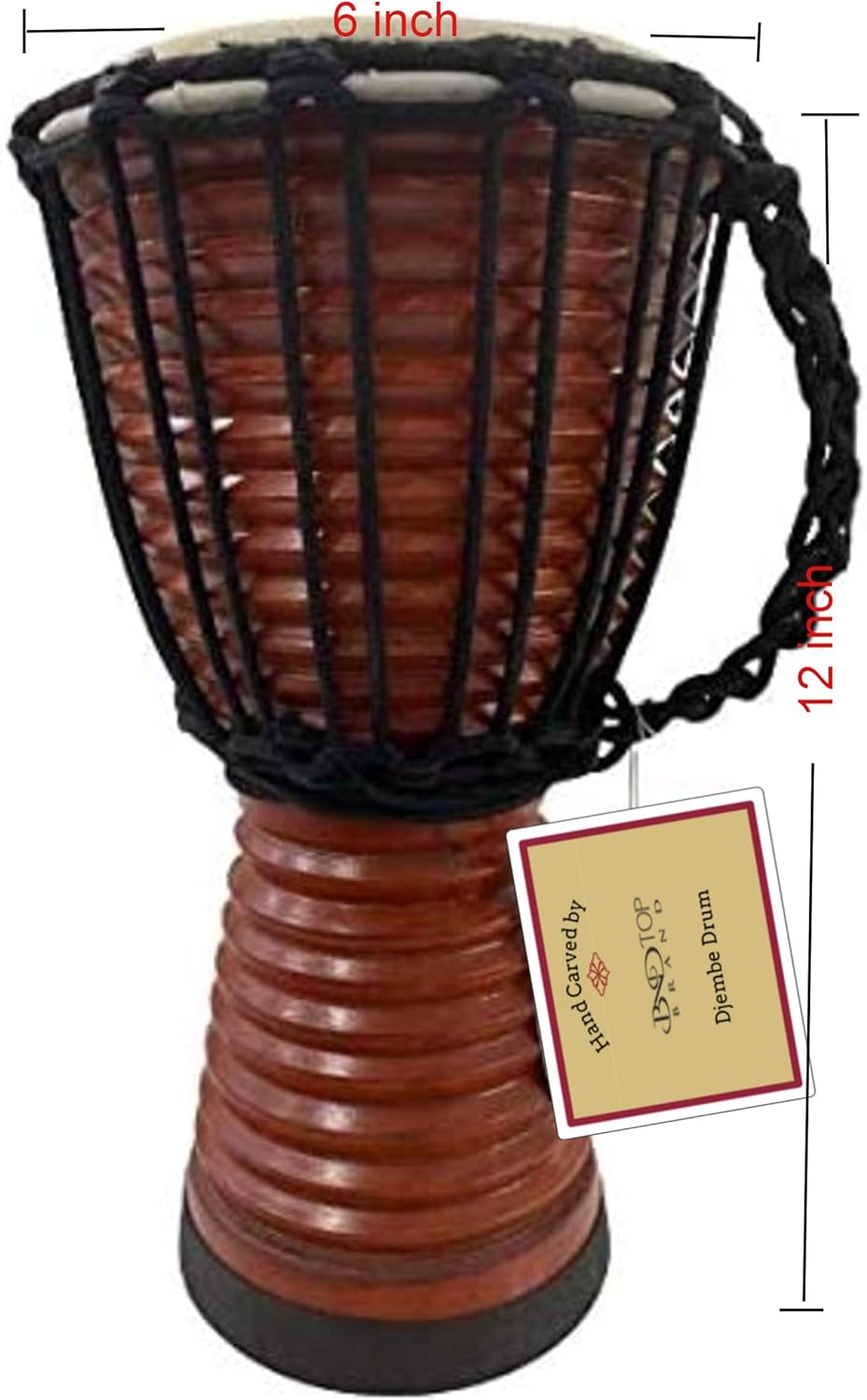 Drum Djembe is a Rope goat skin Covered Goblet African Drum Played by Hands West Africa style jembe for drums circle and more (6x12 carved) Designed in the USA