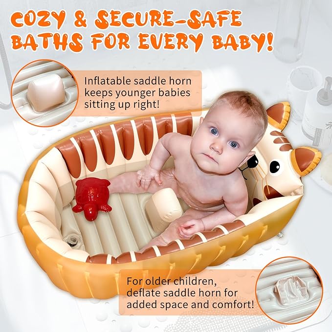 Boczif Inflatable Baby Bathtub, Toddler Bath Tub Non-Slip Baby Pool for Sitting, Foldable Infant Shower Basin Mini Air Swimming Pool, Kids Must Have Travel Bath, Portable Bathtub(Orange)