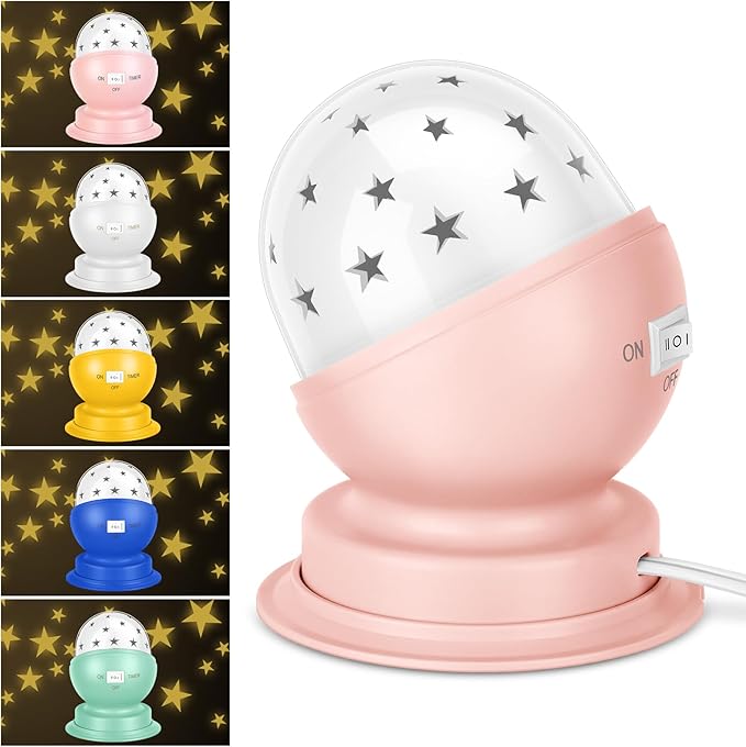 Star Night Light for Kids, 360° Rotating Starry Ceiling Projector for Kid’s Bedroom with Timer, 3000K,Pink,1 Pack
