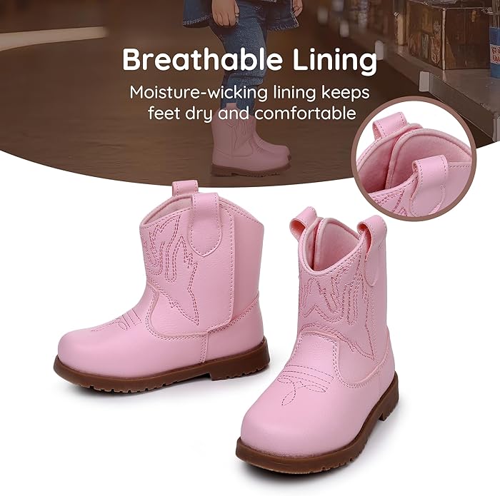 Blikcon Toddler Cowboy Boots for Boys Girls Baby Infant Cowgirl Boots Round Toe All Seasons 6-36 Months (Infant/Toddler)