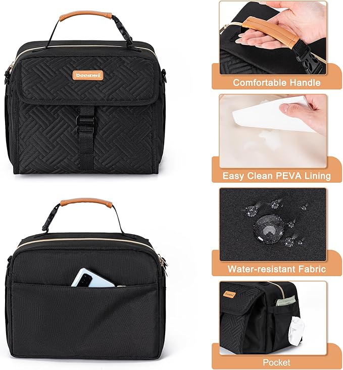 Breast Milk Cooler Bag with Ice Pack Fits 6 Bottles Milk Up to 9 Ounce, Breast Pump Cooler Bag for Nursing Mom Daycare, Work&Travel, Black